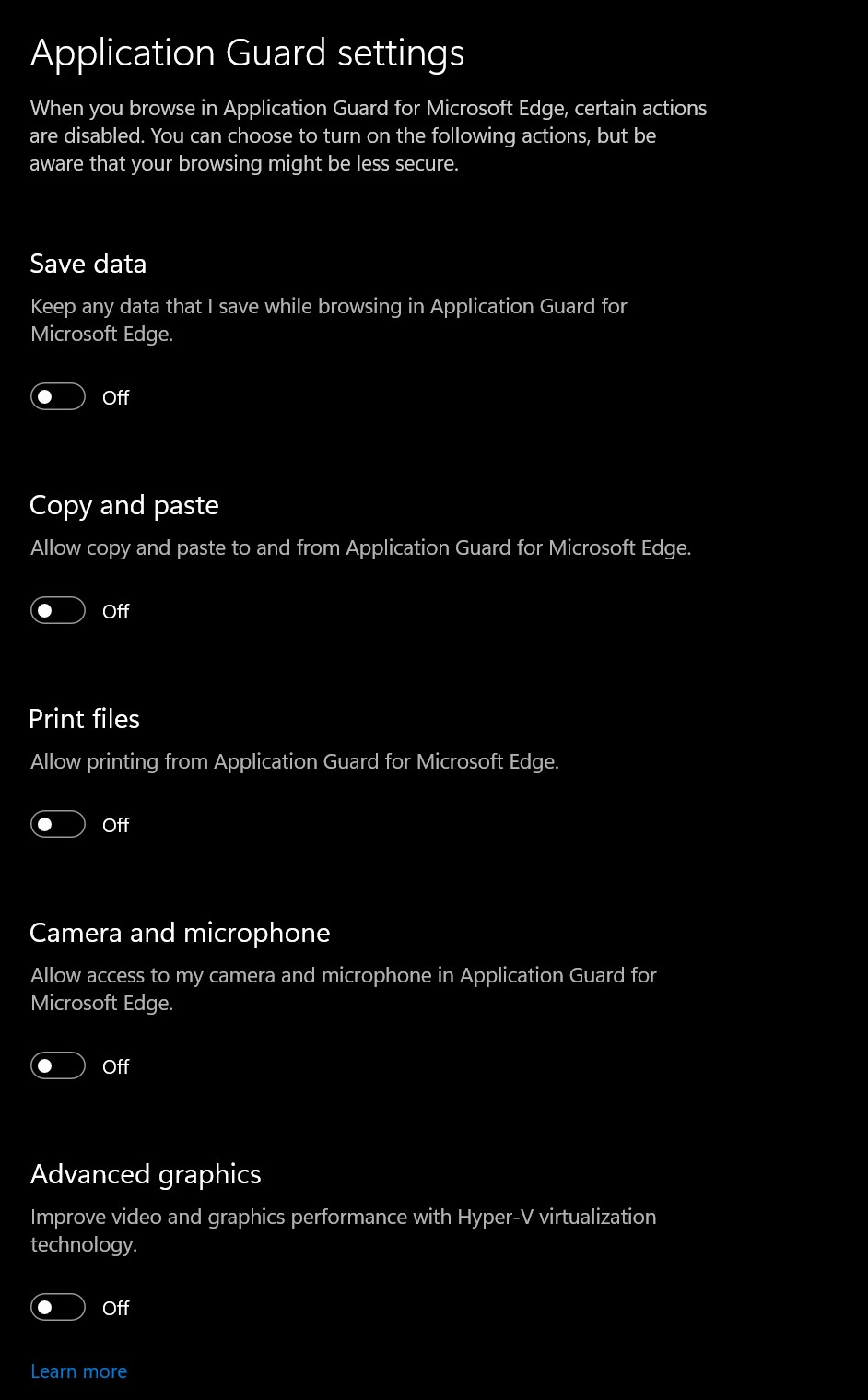 Application Guard Settings..